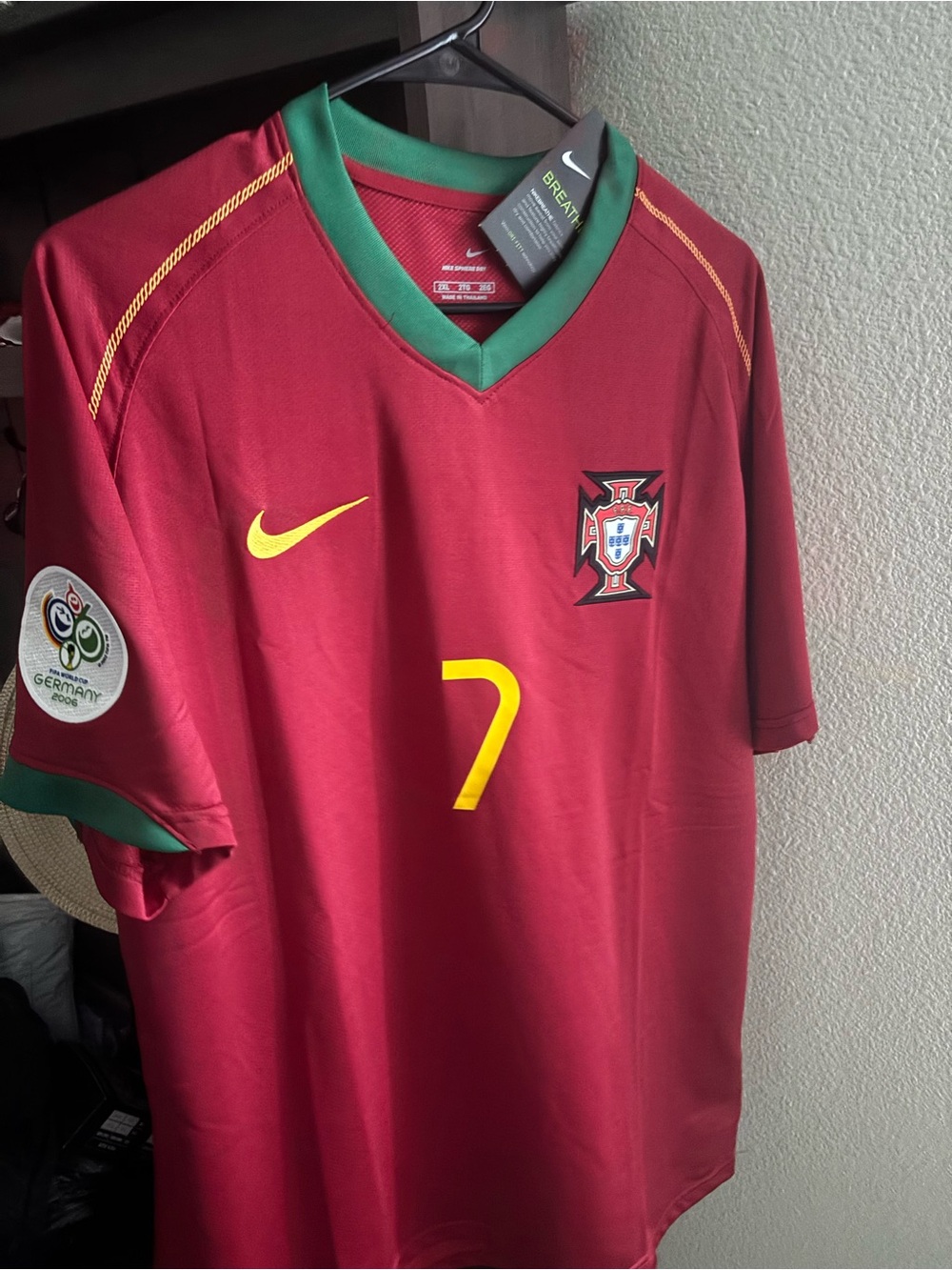 Nike Portugal Men's Football Jersey in Red with Green Trim
